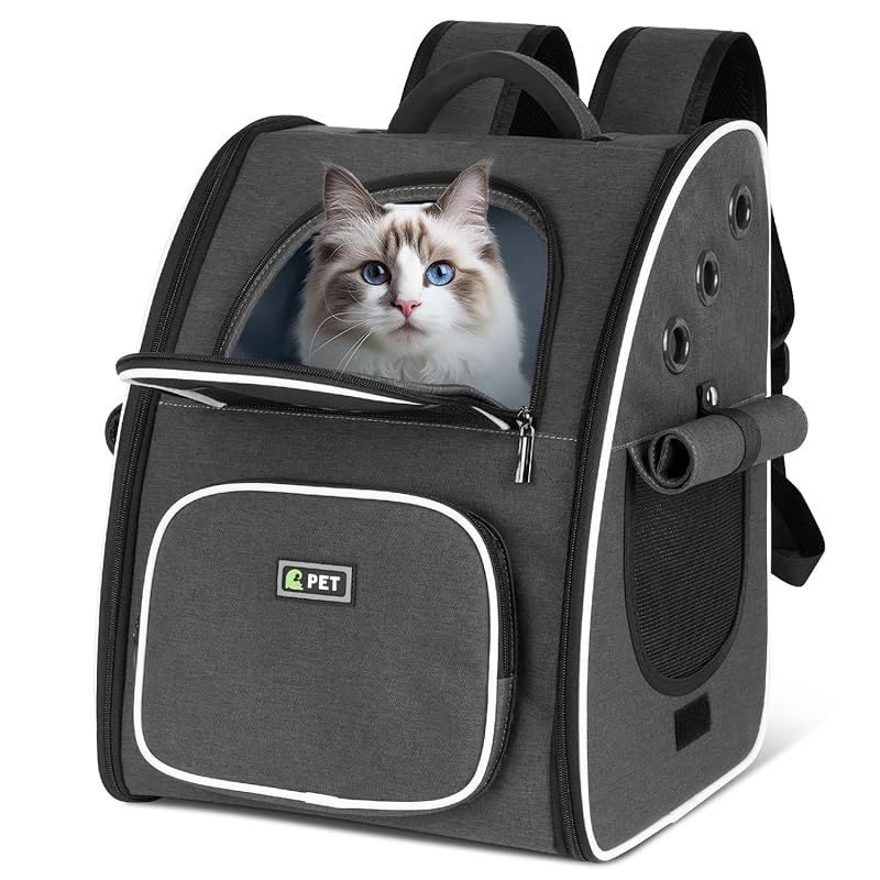 Tresbro 最新型 犬 猫 リュック カーテン付きの ペットキャリー 折り畳み式 きゃりーバッグ 小型犬・小動物用 旅行/通院/災害避難に最適 お出かけ バッグ ブラック 1