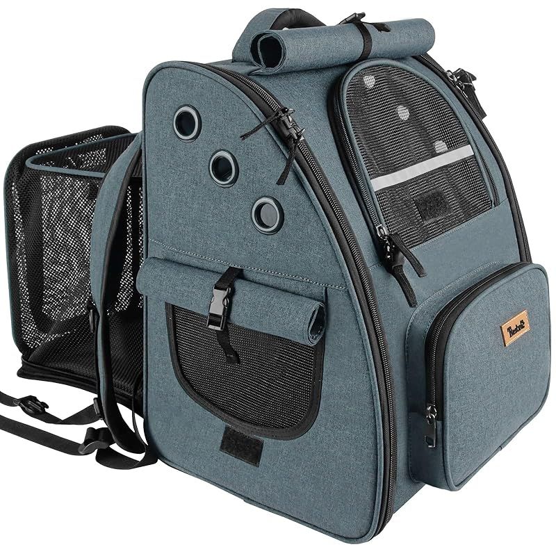Tresbro 拡張可能な 犬 猫 リュック【最新型3in1】 ペット ロック式ダブルファスナー・カーテン付きの キャリー ペット 小型犬 旅行/通院/災害避難用 きゃりーバッグ ハウス型 ダークグレー 1
