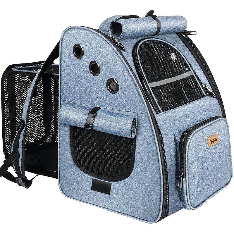Tresbro 拡張可能な 犬 リュック 猫【最新型3in1】 キャリー ロック式ダブルファスナー・カーテン付きの ペットリュック 小型犬 旅行/通院/災害避難用 猫きゃりーバッグ 人気 ハウス型 ブルー 0
