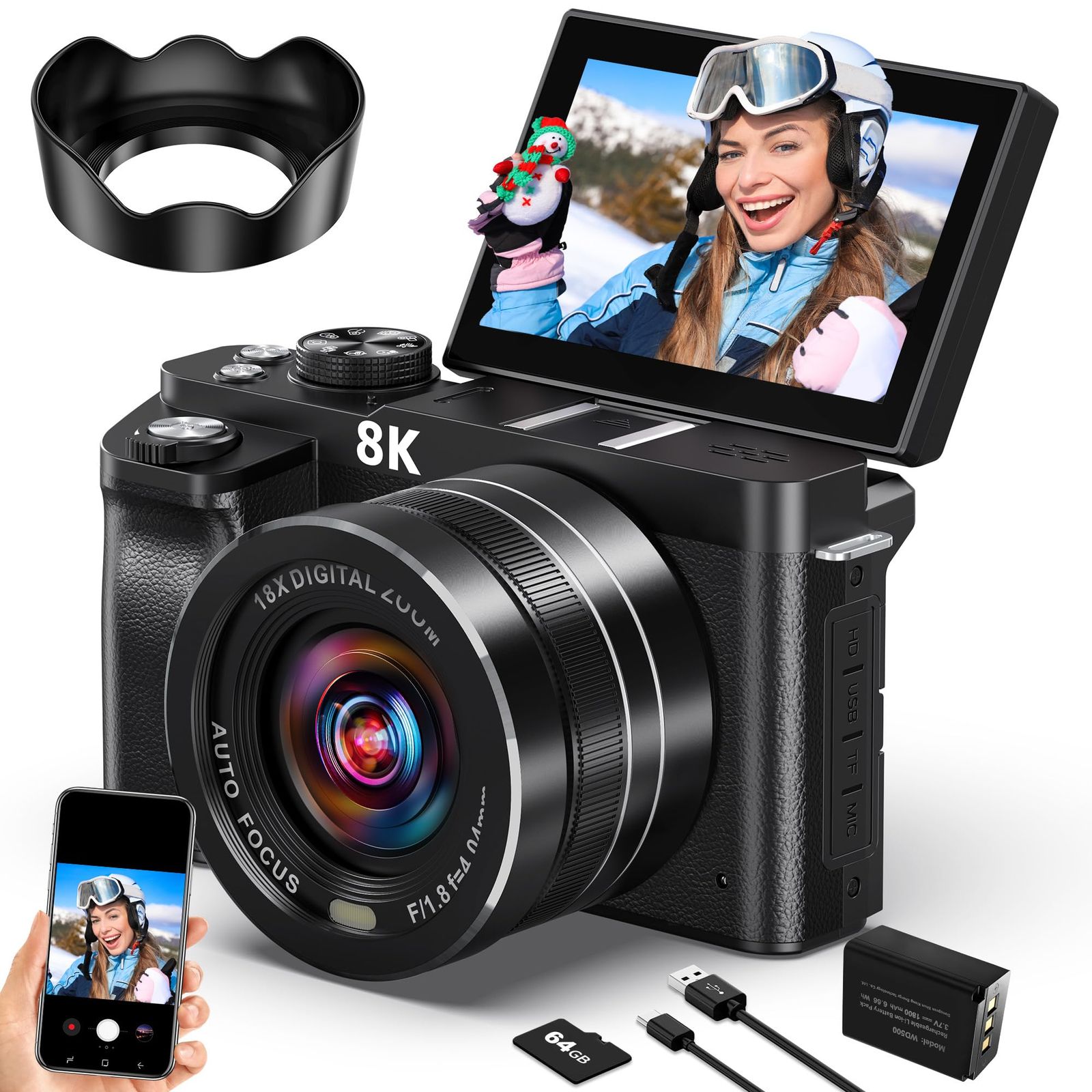 デジカメ 8K 8800万画素 一眼レフカメラ WIFI転送機能 スマホに送れる