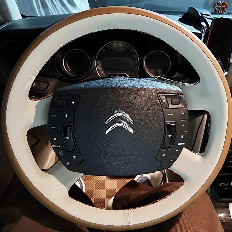 シトロエン C5 2009-2018用カスタムカーステアリングホイールカバー、編み込みスポーツスタイルステアリングホイールカバーアクセサリー