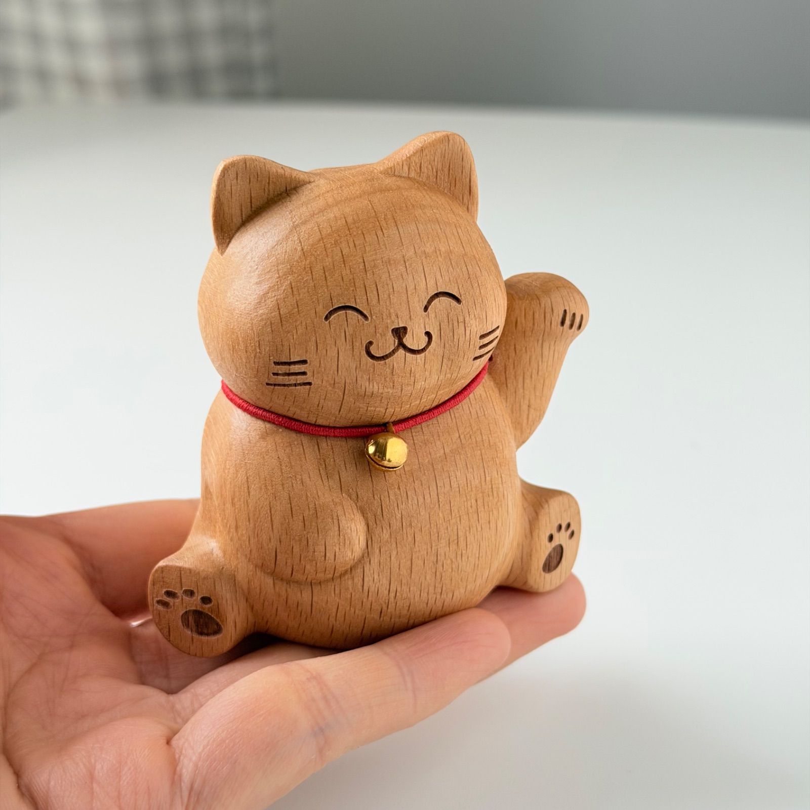 木製 猫 置物 招き猫 2体セット ナチュラル雑貨 インテリア 癒し