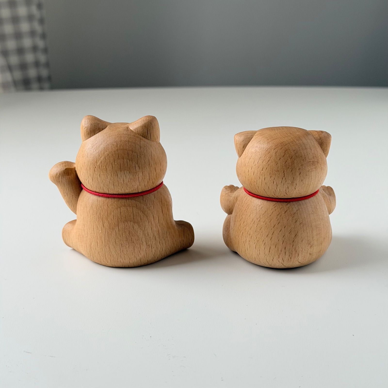 木製 猫 置物 招き猫 2体セット ナチュラル雑貨 インテリア 癒し