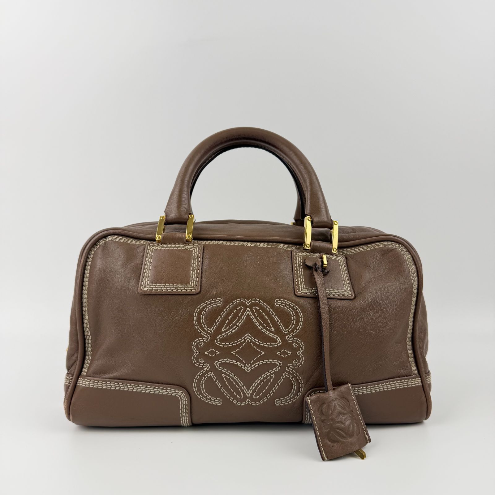 中古】LOEWE ロエベ アナグラム アマソナ28 ハンドバッグ ブラウン 