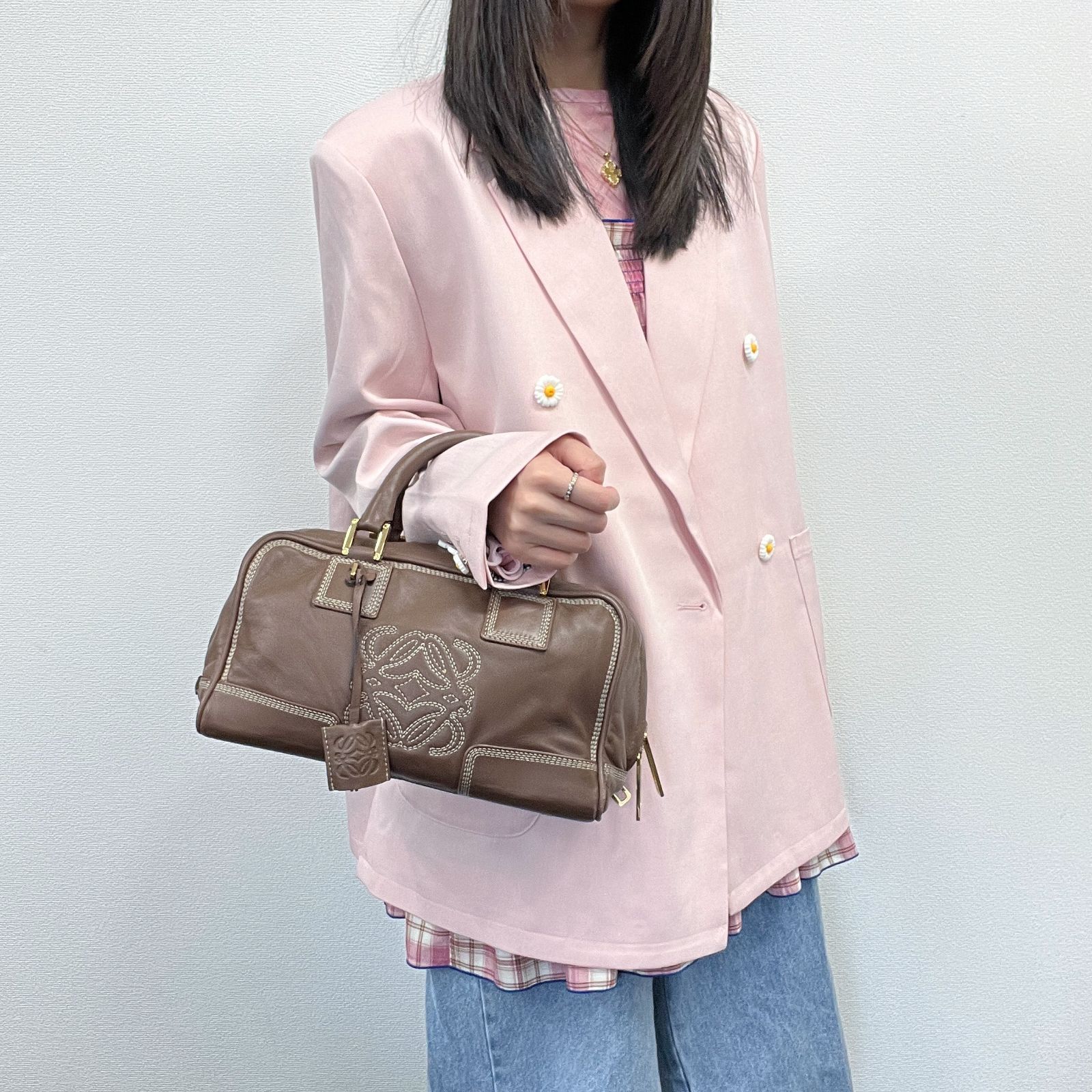 中古】LOEWE ロエベ アナグラム アマソナ28 ハンドバッグ ブラウン 