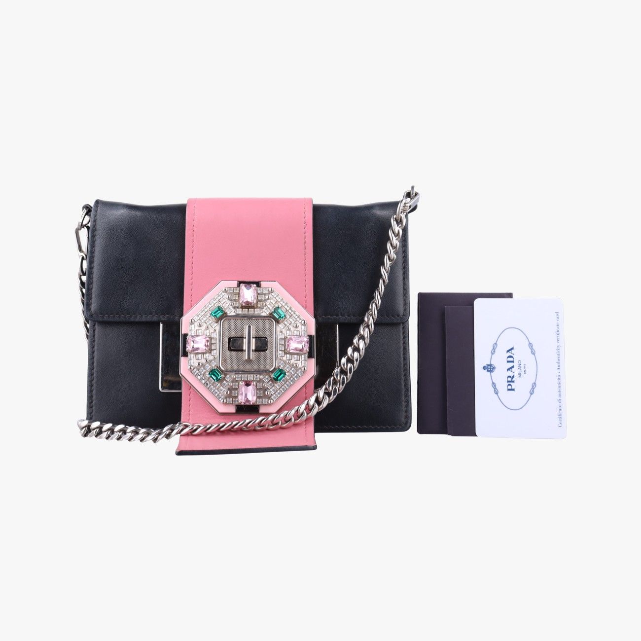 プラダ PRADA サイズ46 L - 黒×ピンク×マルチ レディース クルーネック 