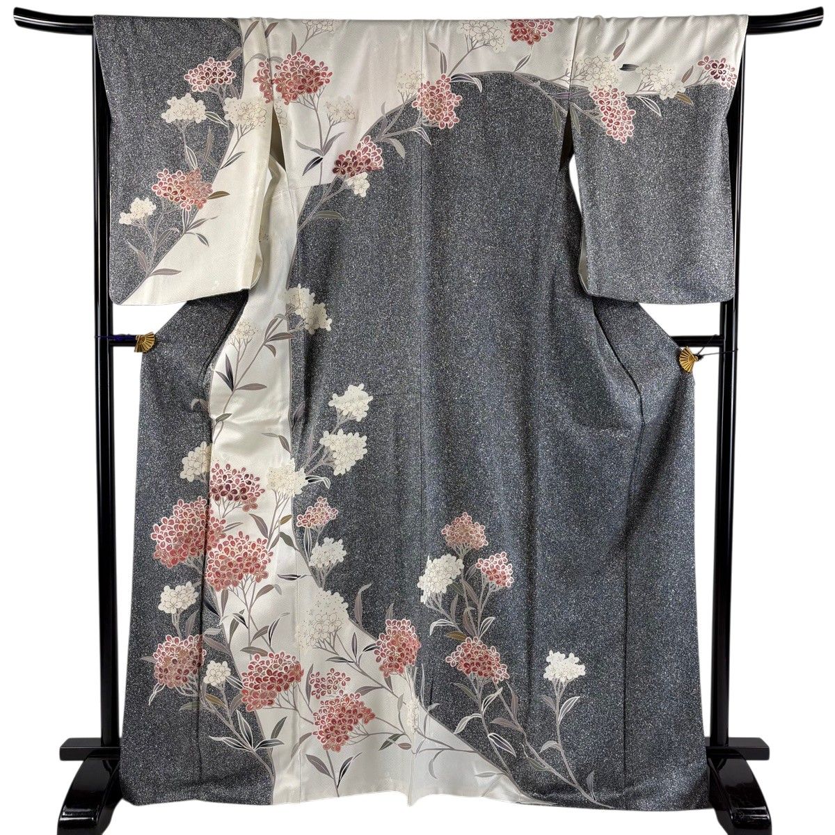 AC2355 訪問着 156㎝ グレー系染分け古典草花柄 訪問着 正絹 袷｜