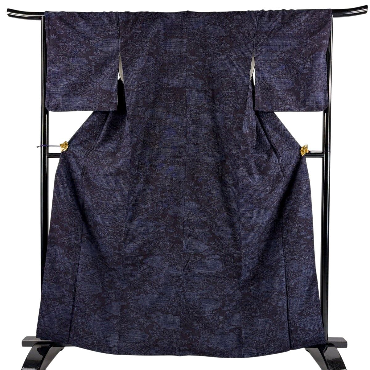 紬 身丈162.5cm 裄丈63cm 正絹 秀品 【中古】 紬 身丈162.5cm 裄丈67.5cm L 袷 幾何学模様 茶紫 正絹 秀品｜中古