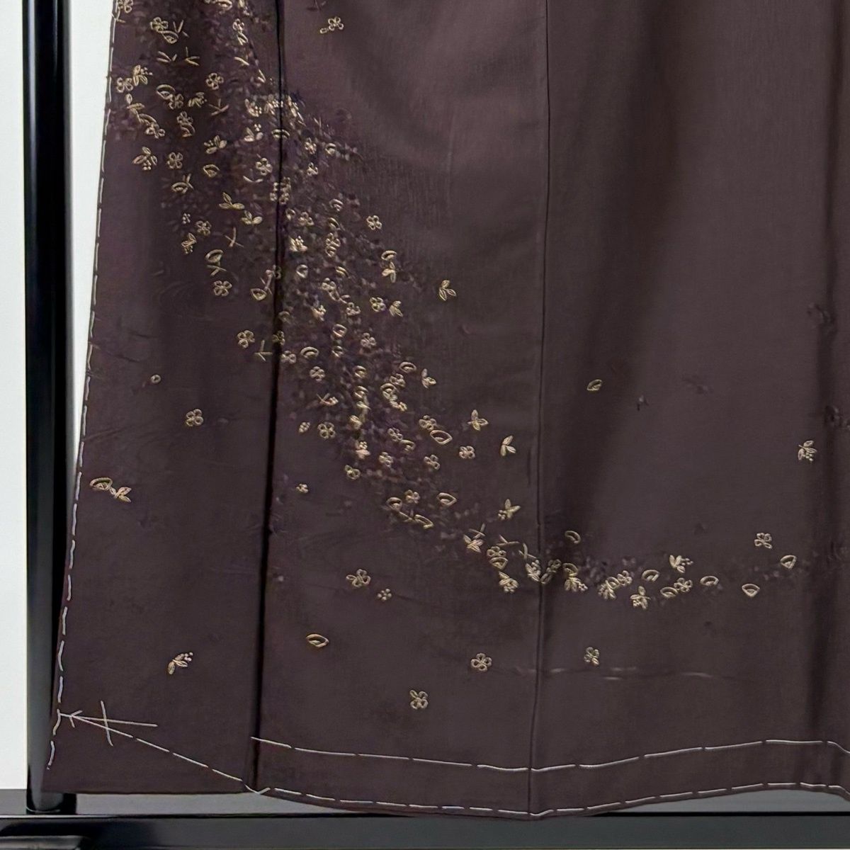 美品】 訪問着 身丈156cm 裄丈63cm S 袷 扇 草花 金糸 刺繍 焦茶色
