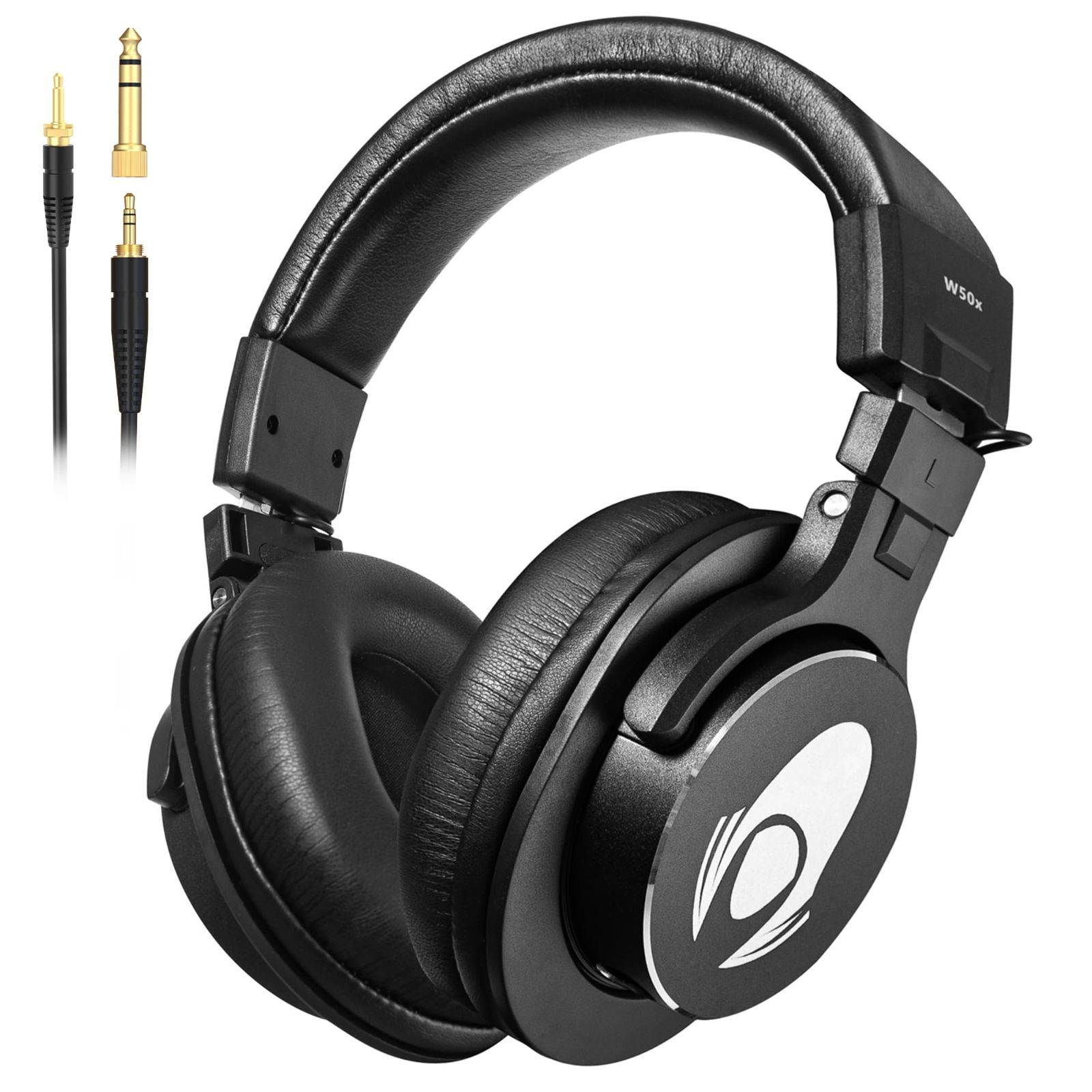 【在庫セール】ブラック ゲーミング ゲーム DJ ミキシング 楽器練習 レコーディング 3.5mm/6.35mmプラグ付き 3m着脱ケーブル付属 可能 折りたたみ W50X 遮音 密閉型 低音強化 50mm径ドライバー搭載 有線 有線 ヘッドホン ヘッドホン