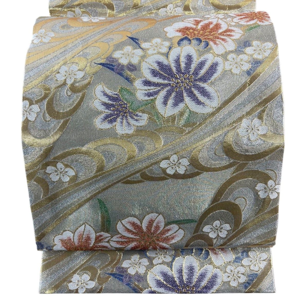 花美人□両面六通柄袋帯 斜縞 銀糸 逸品 rrr025 袋帯 秀品 振袖向き 