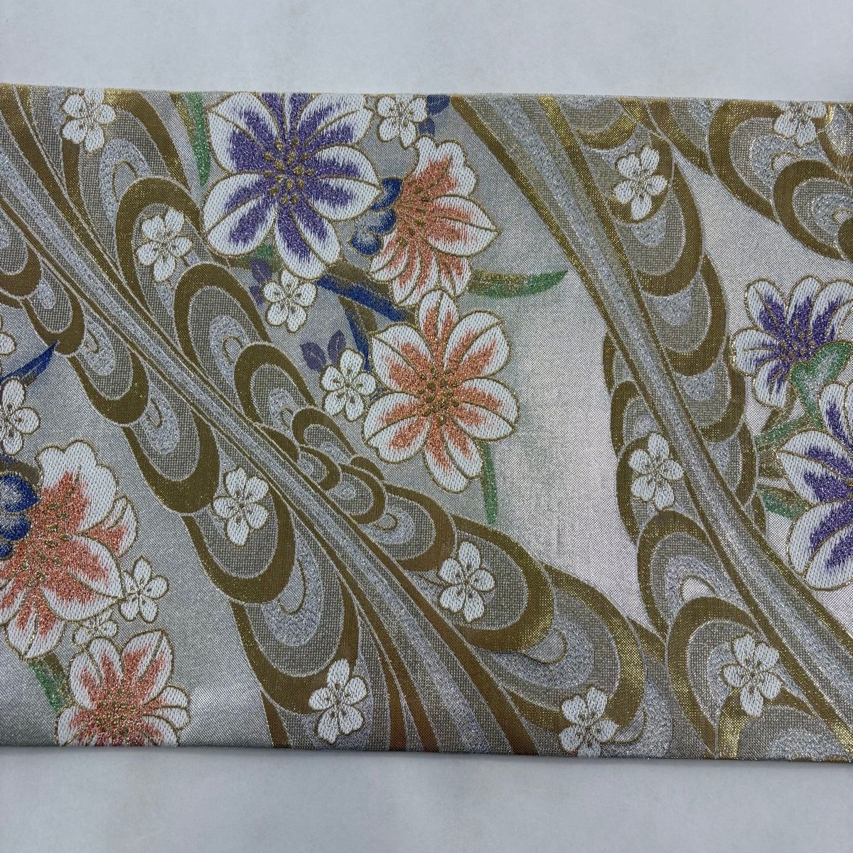花美人□両面六通柄袋帯 斜縞 銀糸 逸品 rrr025 袋帯 秀品 振袖向き 