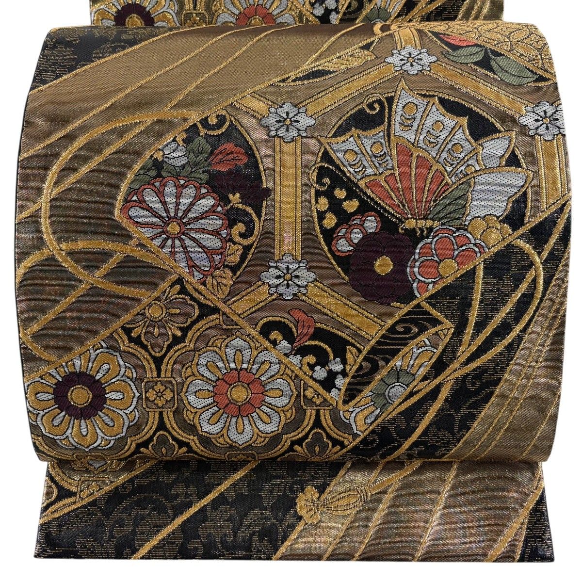 【新品】袋帯 50057◇袋帯◇正絹◇金◇鏡文◇美品◇金糸◇六通◇蝶◇花柄◇菱◇黒