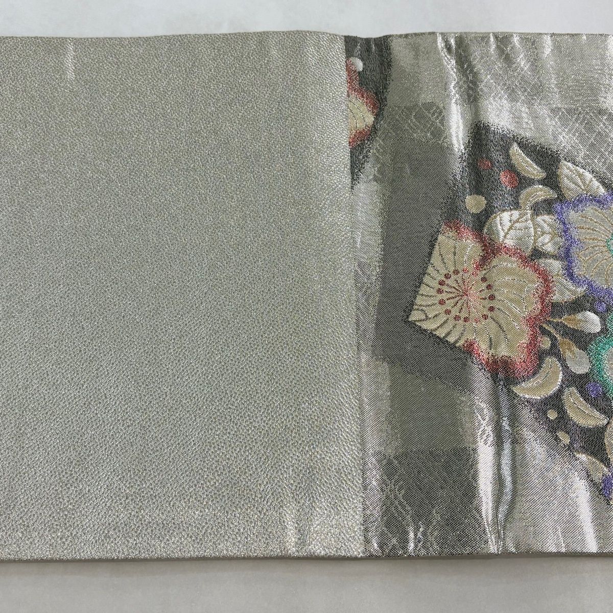 花美人□両面六通柄袋帯 斜縞 銀糸 逸品 rrr025 袋帯 秀品 振袖向き 