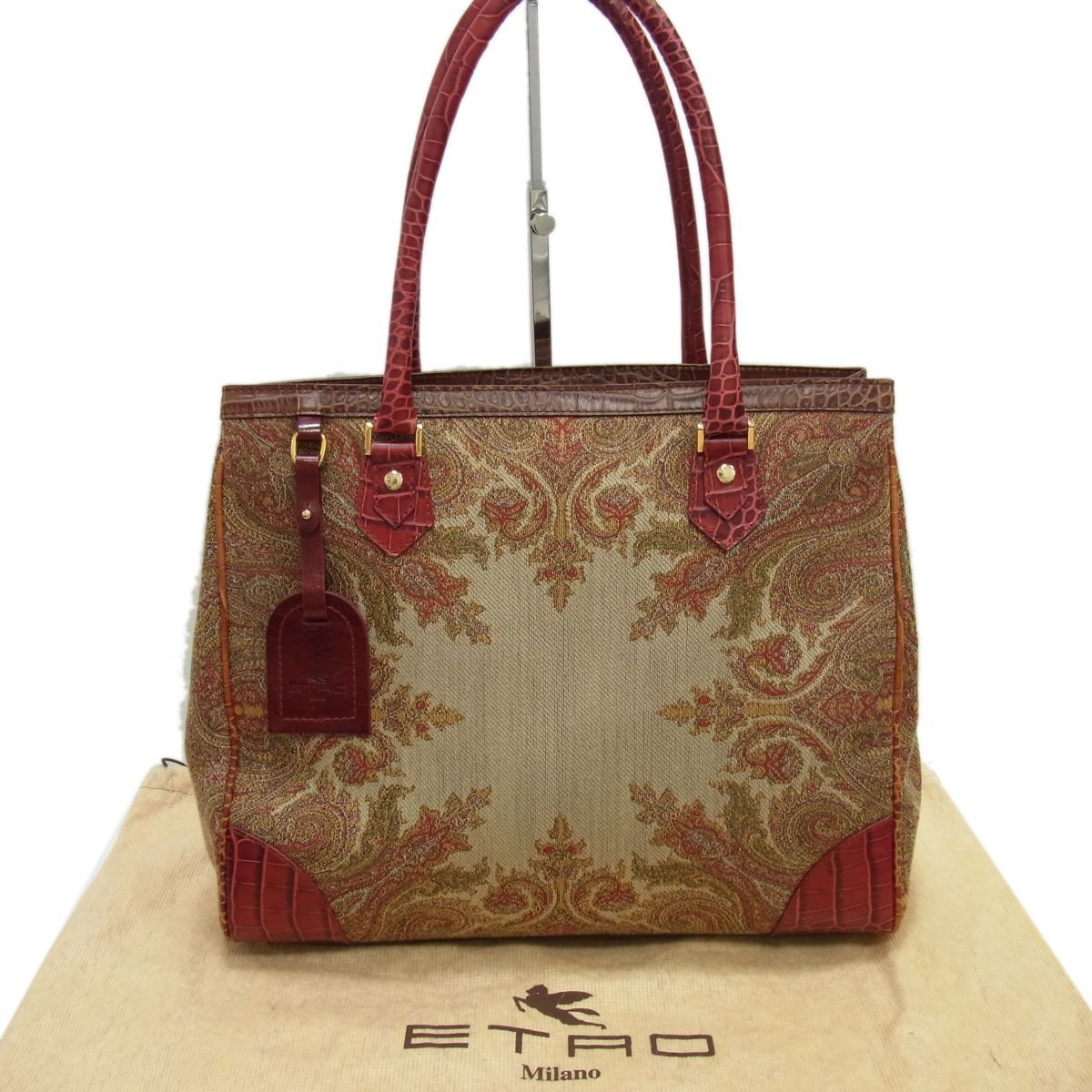 エトロ　ペイズリー型押し ハンドバッグ ホワイト美品 クーポン配布中】希少 定価13万円☆ETRO エトロ ハンドバッグ