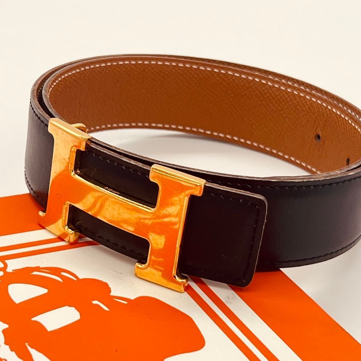 長期保管品 HERMES エルメス コンスタンス ベルト ブラック×ブラウン H 