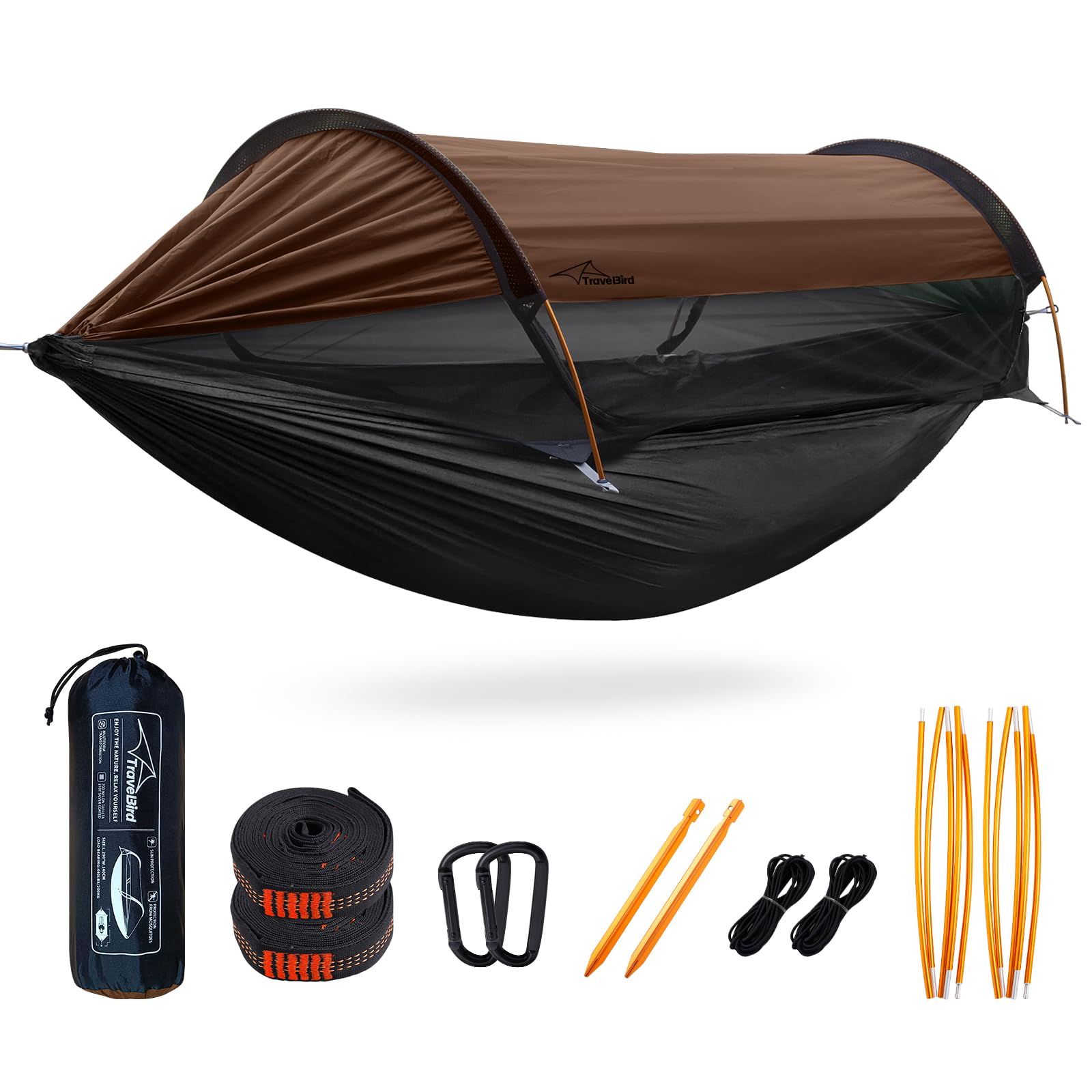 Travel Bird ハンモック テント キャンプ 蚊帳付き サンシェード付き 3in1多機能 290*140CM 空間広い ポータブル アウトドア 軽量 取付簡単 1～2人 200kg荷重 収納袋付き アウトドア旅行 ハイキング 野営 公園