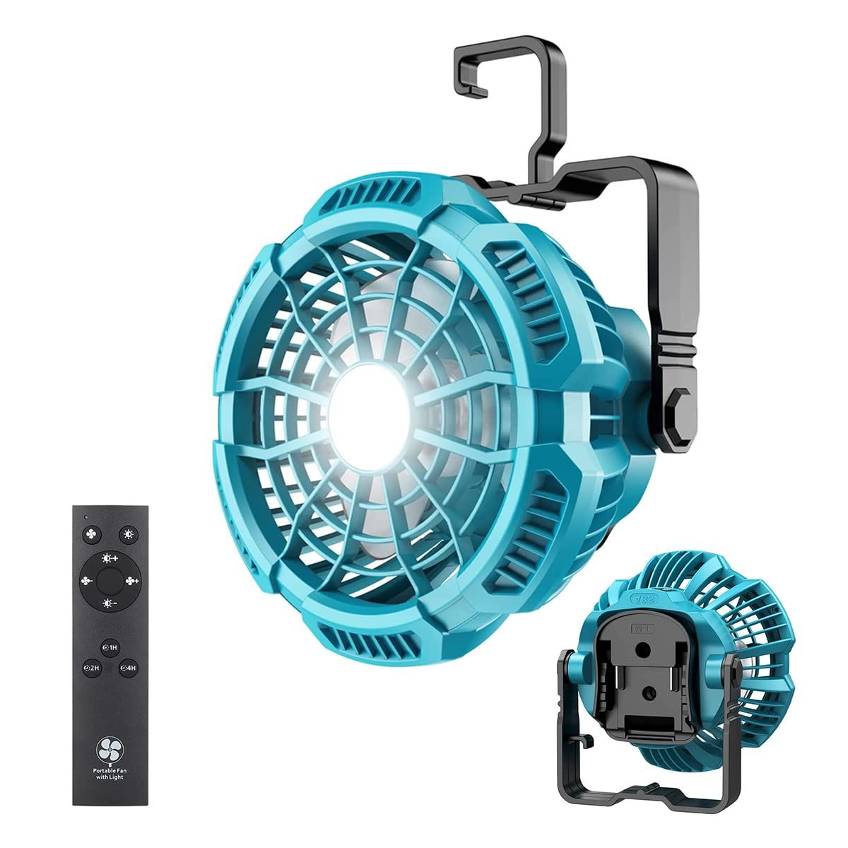 送料無料 携帯扇風機 充電式キャンプ アウトドア扇風機 風量3段階調節 3段階輝度切替マキタ18Vバッテリ対応手持ち 卓上 吊り下げ三用 きリモコン 付 小型 静音 釣り 野営 登山 防災 停電 FC103 e8382a19