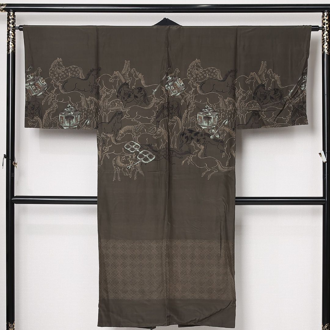 長襦袢 男性用 袷 身丈133cm 裄丈63cm 正絹 Aランク Sサイズ 鹿 茶系 RP 1241-12960