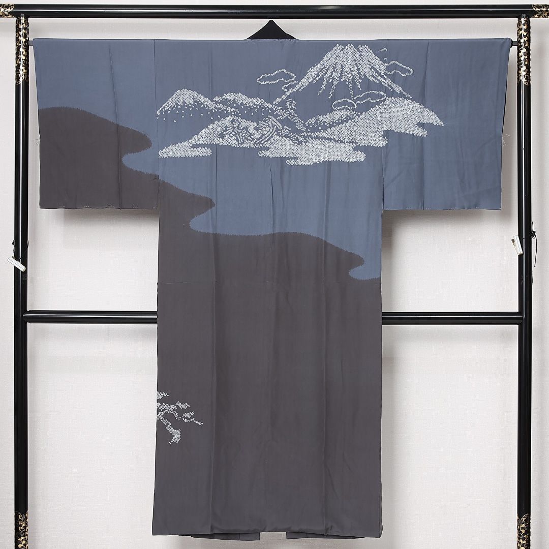 長襦袢 男性用 袷 身丈139cm 裄丈66cm 正絹 Aランク Mサイズ 紺系 RP 1241-12962