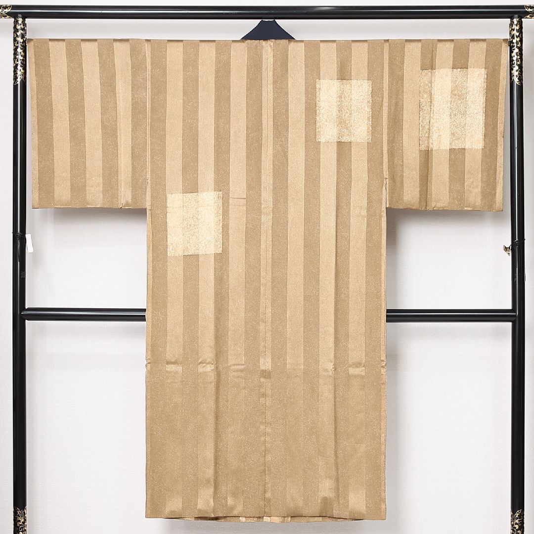 長襦袢 男性用 袷 身丈135cm 裄丈68cm 正絹 Sランク Mサイズ 縞 金系 RP 1241-12979