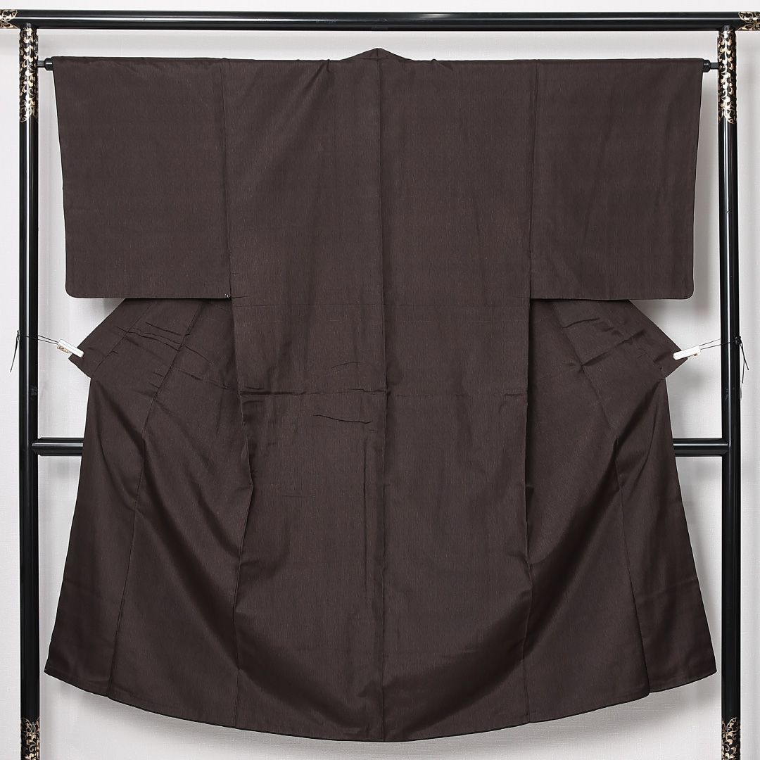 男着物 袷 身丈140cm 裄丈65cm 正絹 Sランク カジュアル 棒衿 Mサイズ 無地 上品 落ち着き 茶系 RP 1224-13014