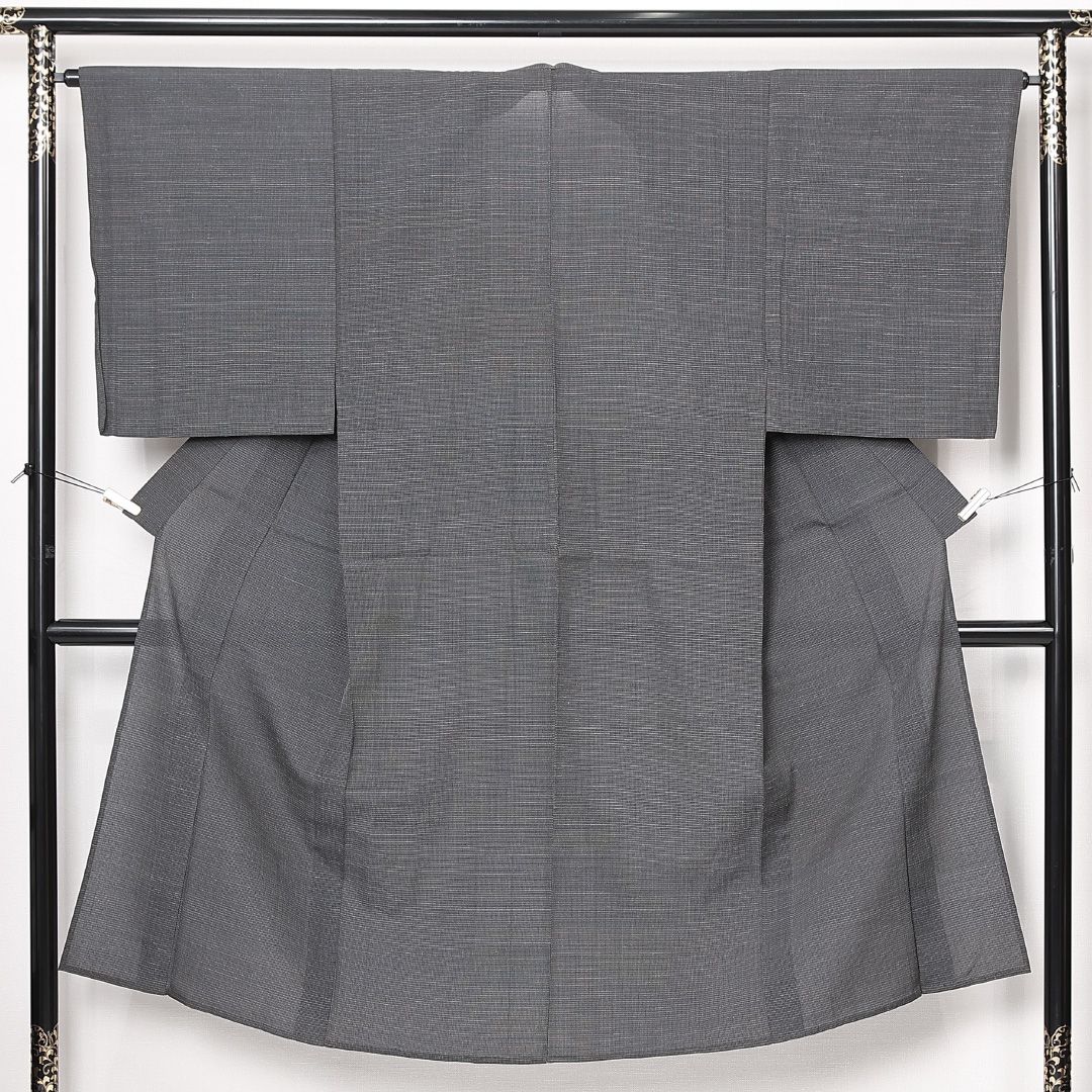 夏物 男着物 本塩沢 夏物 身丈139cm 裄丈65cm 正絹 Sランク カジュアル 棒衿 Sサイズ 無地 シック 落ち着き グレー系 RP 1224-13085