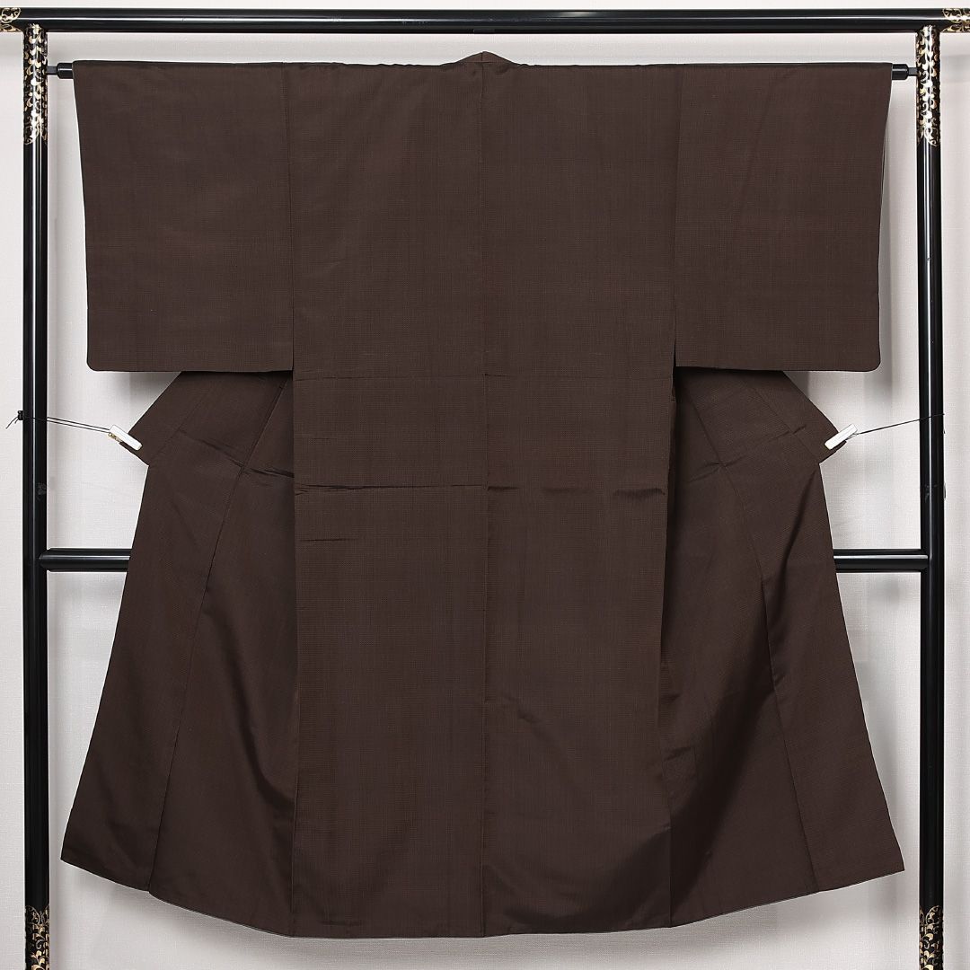 男着物 本塩沢 袷 身丈138cm 裄丈64cm 正絹 Aランク カジュアル 棒衿 Sサイズ 格子絣 お召 シック 落ち着き 茶系 RP 1224-13100