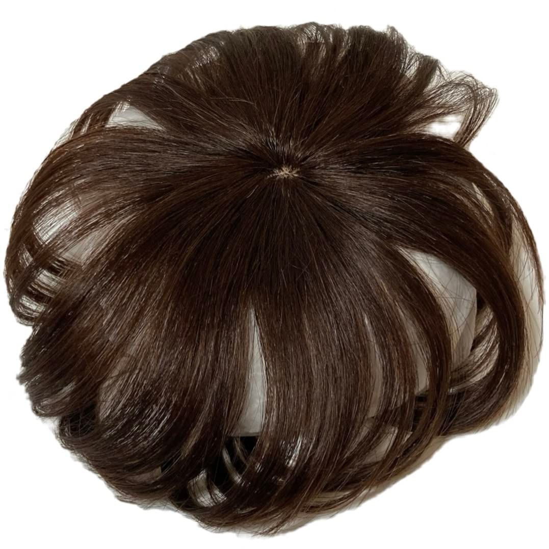 Luce brillare ヘアピース 人毛 部分ウィッグ かつら 男性 女性 カツラ トップウィッグ メンズ レディース つむじ 頭頂部 トップピース ポイントピース 薄毛 脱毛 人毛100% 部分カツラ ショート トップカバー [モカブラウン(ロング)]