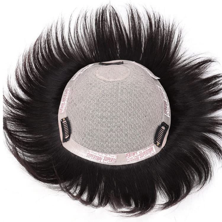 Luce brillare ヘアピース 人毛 部分ウィッグ かつら 男性 女性 トップウィッグ メンズ レディース 自然 つむじ 頭頂部 トップピース ポイント トップカバー 白髪カバー 人毛ウィッグ 頭頂部 薄毛 脱 [ナチュラルブラック(Premium)]