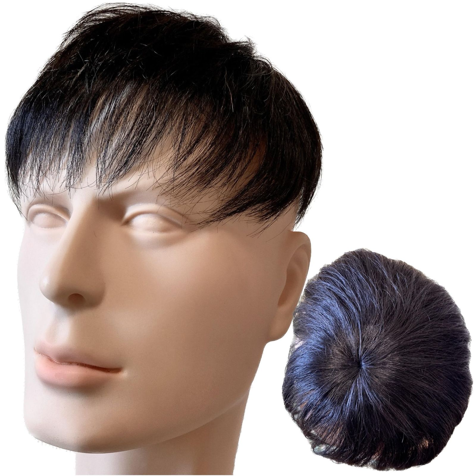 ウィッグ メンズ 人毛100% メンズウィッグ かつら ヘアピース トップピース ポイントピース 人毛 トップウィッグ 男性用かつら 部分ウィッグ つむじ 頭頂部 医療用 部分カツラ カバーウィッグ 白髪隠し 短め ショート [ビジネスショート つむじ加工無]