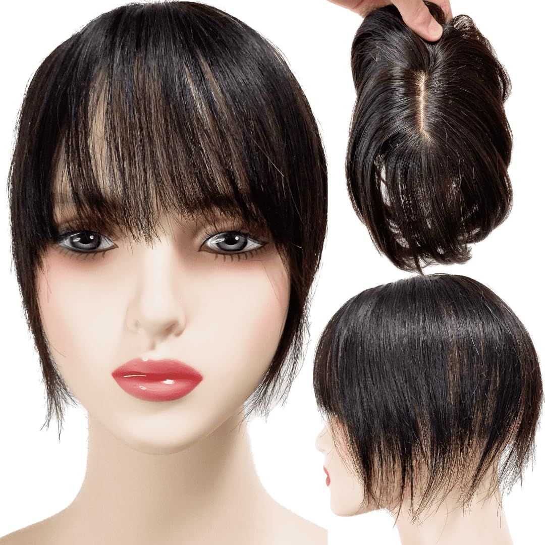 Luce brillare 部分ウィッグ 人毛100% ヘアピース トップピース トップカバー 白髪カバー 前髪ウィッグ 自然 部分カツラ 医療用 浮かない かつら 女性 レディース つむじ 頭頂部 ストレート 艶髪美人ミ [ナチュラルブラック (20cm)]