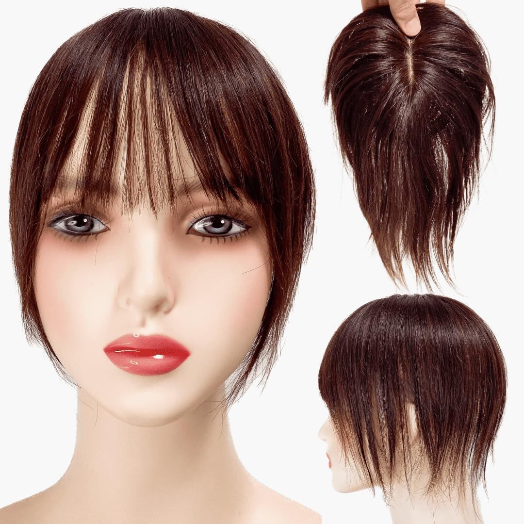 Luce brillare 部分ウィッグ 人毛100% ヘアピース トップピース トップカバー 白髪カバー 前髪ウィッグ 自然 部分カツラ 医療用 浮かない かつら 女性 レディース つむじ 頭頂部 ストレート 艶髪美人ミディ [ダークブラウン (20cm)]