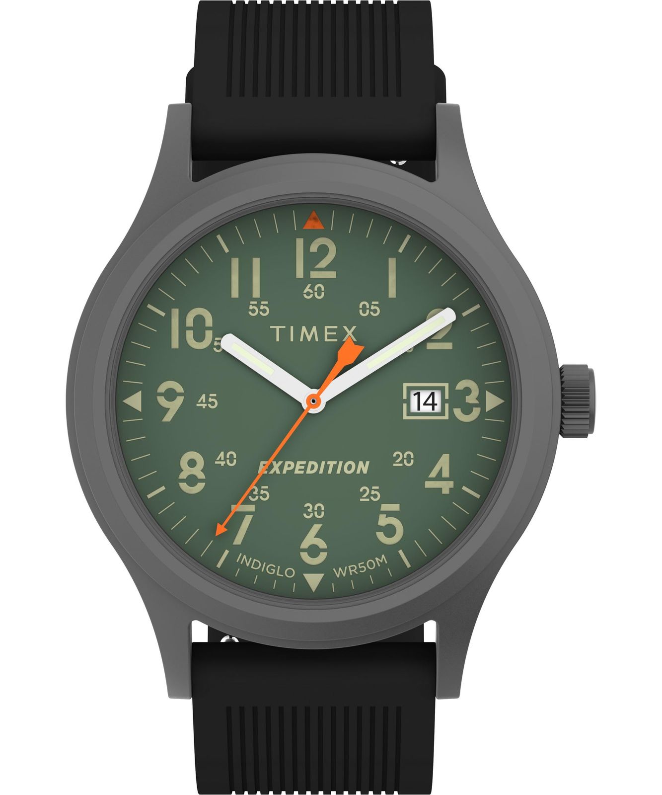 Timex (タイメックス) メンズ エクスペディション スカウト 40mm 腕時計 – ブラックのケースと文字盤 オリーブレザースリップスルーストラップ付き [ブラック/グリーン/ガンメタル。]