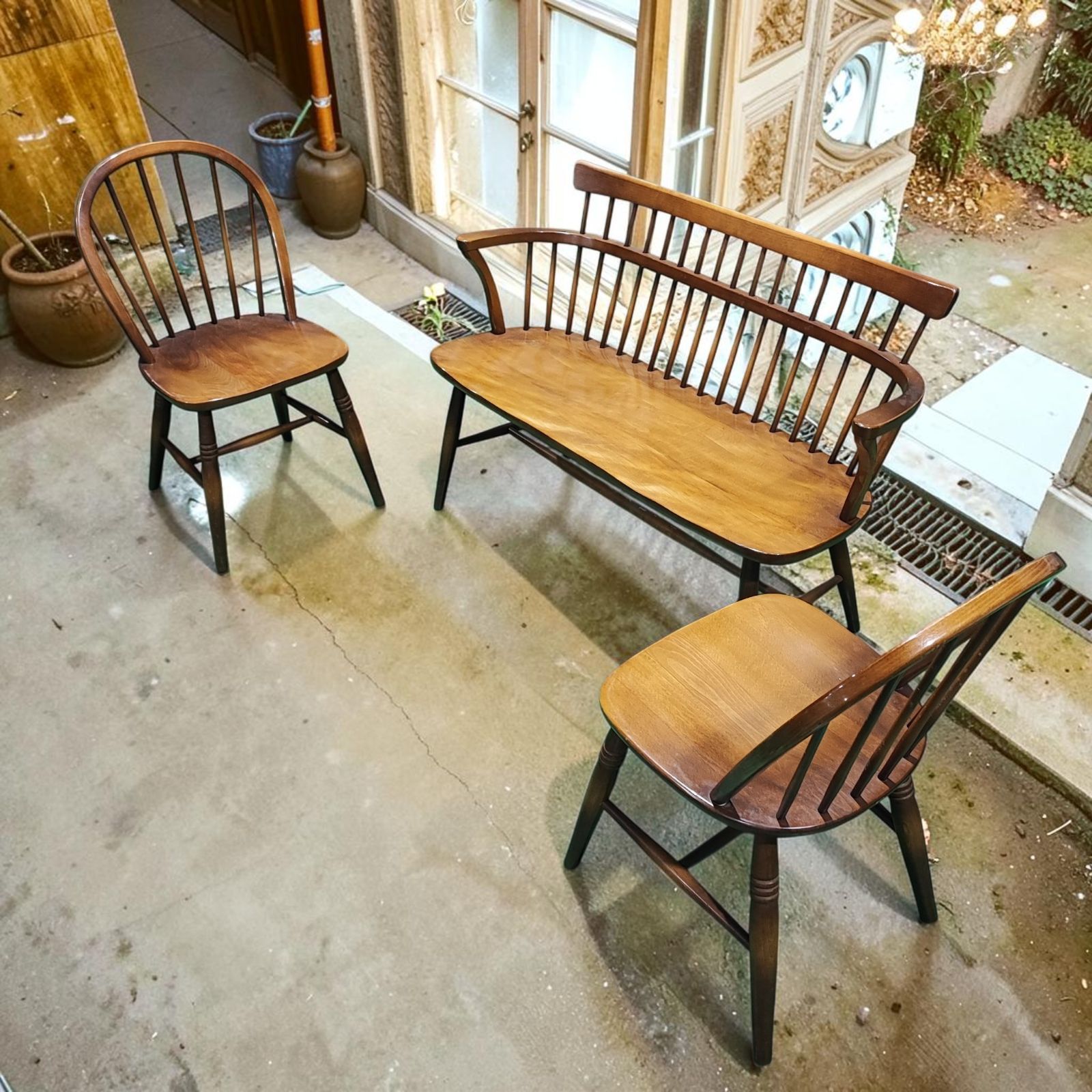 飛騨産業 HIDA キツツキ ウィンザーチェア ベンチ 3点セット 天然木
