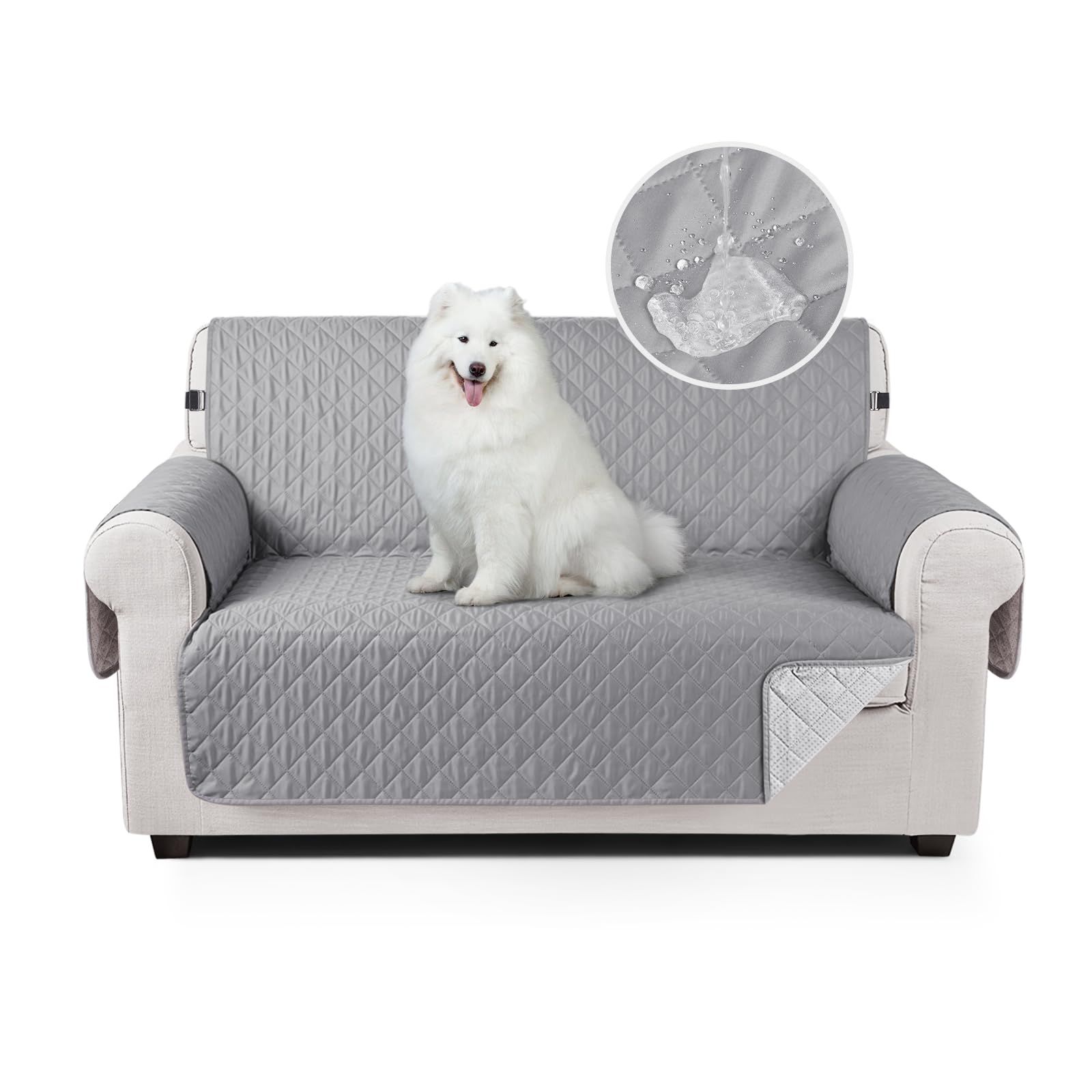 新品 TAOCOCO ソファカバー 全面防水 ソファーシート 犬猫対策 毛髪不粘着 滑り止め 1人2人3人掛け 肘付き 替えソファカバー 防塵 汚れ防止 傷防止 爪とぎ防止 マルチカバー 四季適用 撥水加工 丸洗い可能 (ライトグレー2人掛け)