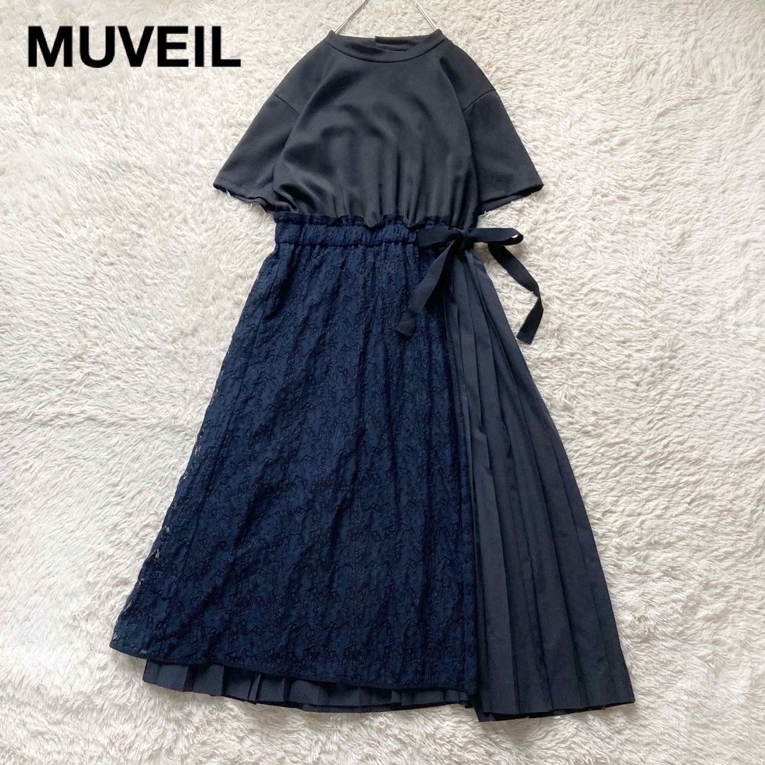 MUVEIL ミュベール ロングフレアワンピース 五分袖 ハーフスリーブ 