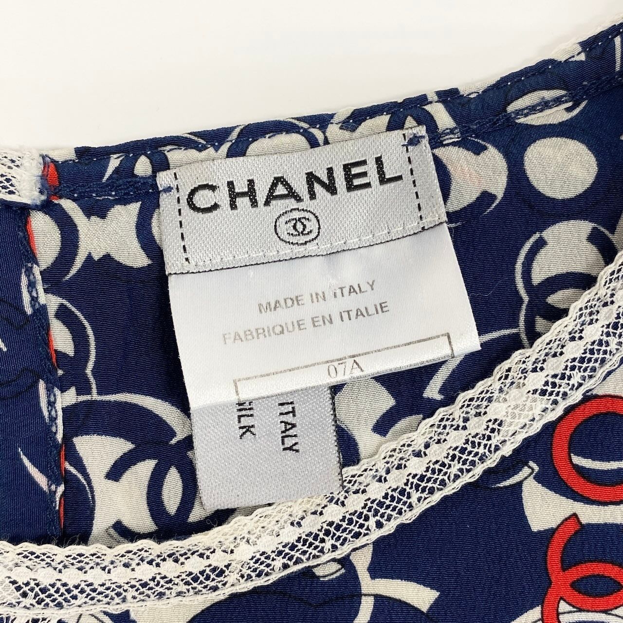 Cd18 CHANEL シャネル 07A ココマークプリントブラウス レース 総柄 