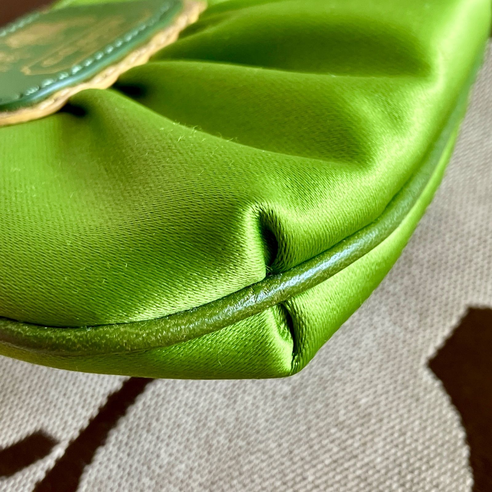 Coach Vintage Lime Green Satin Pleated Mini Coin Purse Key Ring 