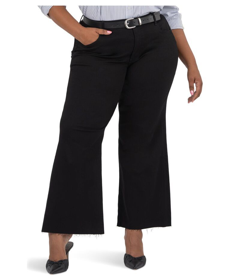 カットフロムザクロス レディース ボトムス デニムパンツ ワイドレッグ プラスサイズ KUT from the Kloth Plus Meg High Rise Fab Ab Wide Leg Raw Hemlong Inseam Black ブラック