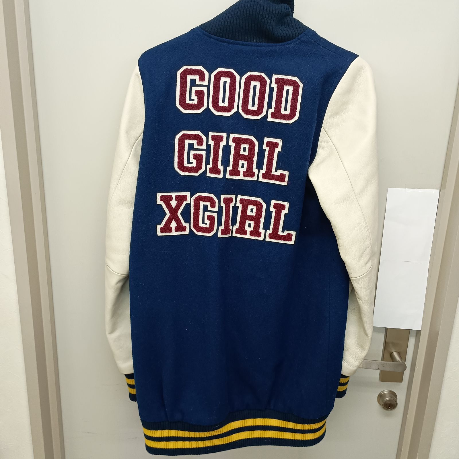X-girl スタジャン サイズ2 Mサイズ相当 ロゴ ネイビー ホワイト 袖 