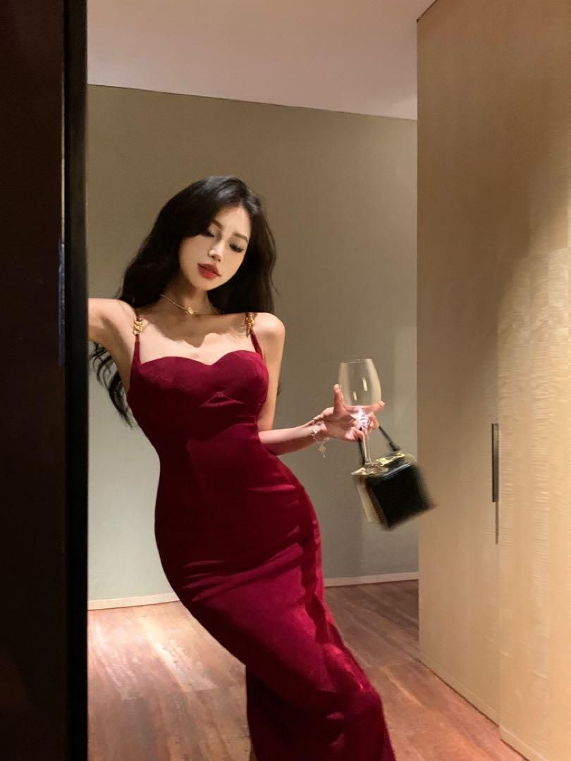 新品 未使用 レディース ファッション系 韓国 服 レディース ワンピース 赤 ロングワンピース ドレス 赤 キャバドレス