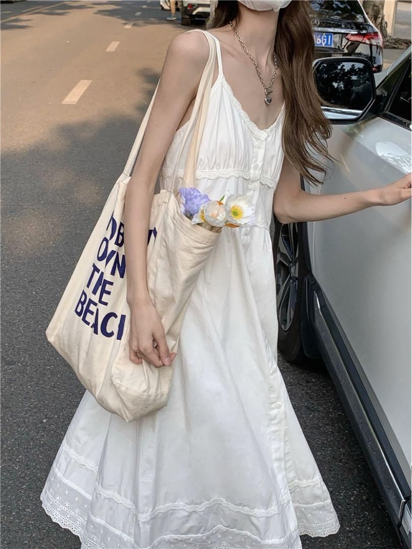 新品 未使用 レディース ファッション系 韓国 服 レディース ワンピース 白 キャミワンピース レース 人気 ワンピース