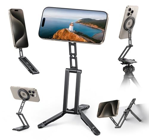[with Hook] Magsafe Compatible Smartphone Tripod Stand, Desktop Lamicall: Foldable Mini Selfie Holder, Aluminum Shooting Magnet, Multifunction, Portable Magnet, 360 Degree Rotation, 360 Degree Rotation, iPhone, Vertical and Horizontal Desk Mount, Lightweight Computer, 7cbea446