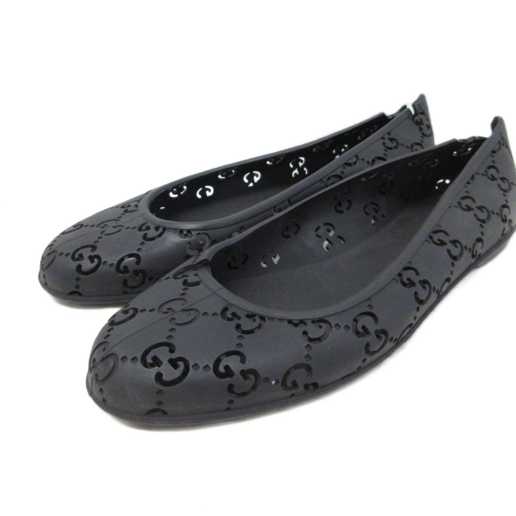 Gucci GUCCI GG Flat Shoes Rubber Ballet Shoes 36 23cm Black Black ■IBO93