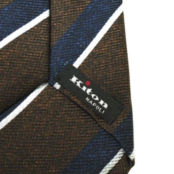 KITON キートン イタリア製 レジメンタルシルクネクタイ BROWN/NAVY ストライプ タイ【中古】【KITON】 KITON キートン イタリア製 レジメンタルシルクネクタイ BROWN/NAVY