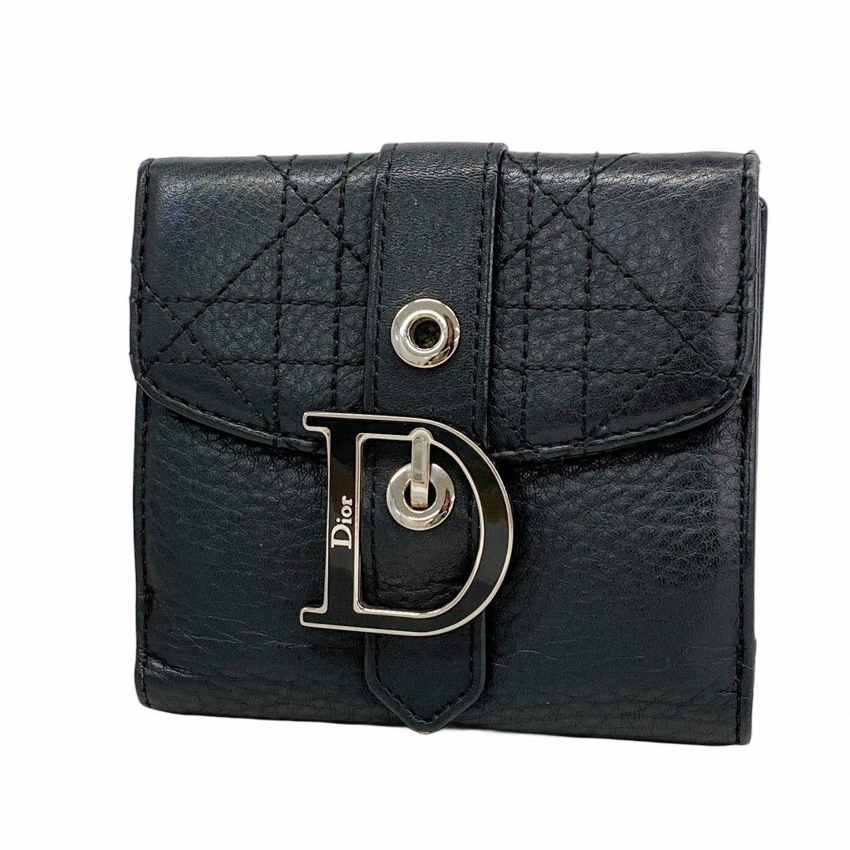 【6dc3388】クリスチャンディオール 財布 カナージュ レザー ブラック シルバー金具【中古】レディース 6dc3388】クリスチャンディオール 財布 カナージュ レザー ブラック