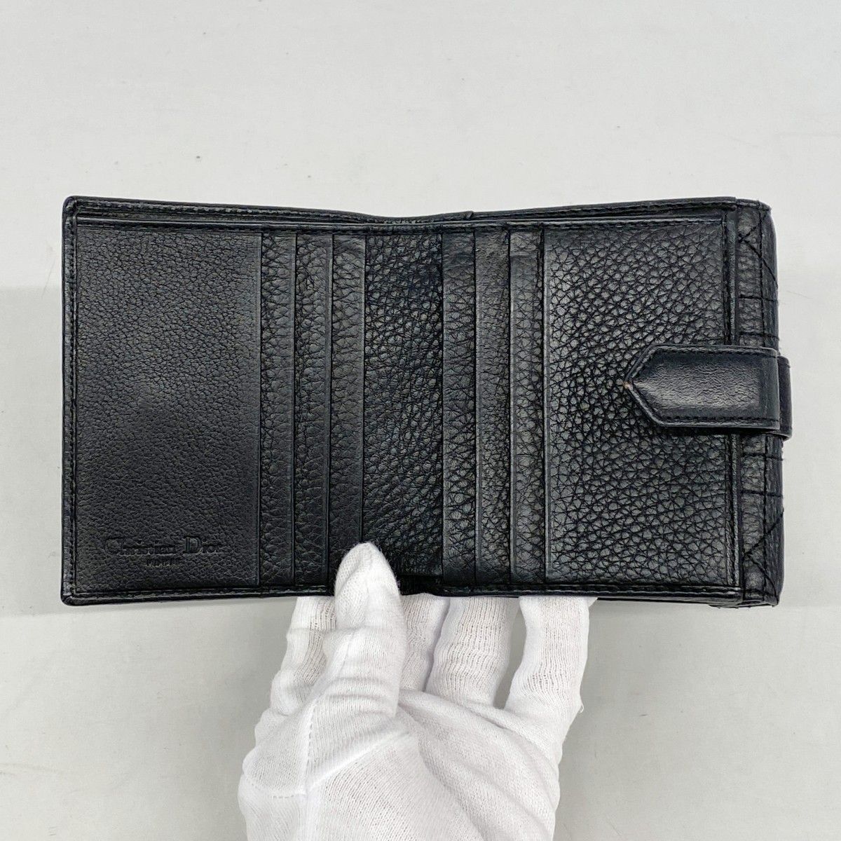 【6dc3388】クリスチャンディオール 財布 カナージュ レザー ブラック シルバー金具【中古】レディース 6dc3388】クリスチャンディオール 財布 カナージュ レザー ブラック
