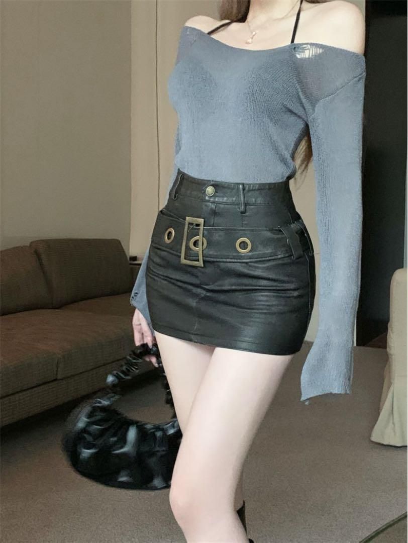 新品 未使用 レディース ファッション系 韓国 服 レディース スカート 黒 ミニスカート レザー 黒 レザースカート 黒