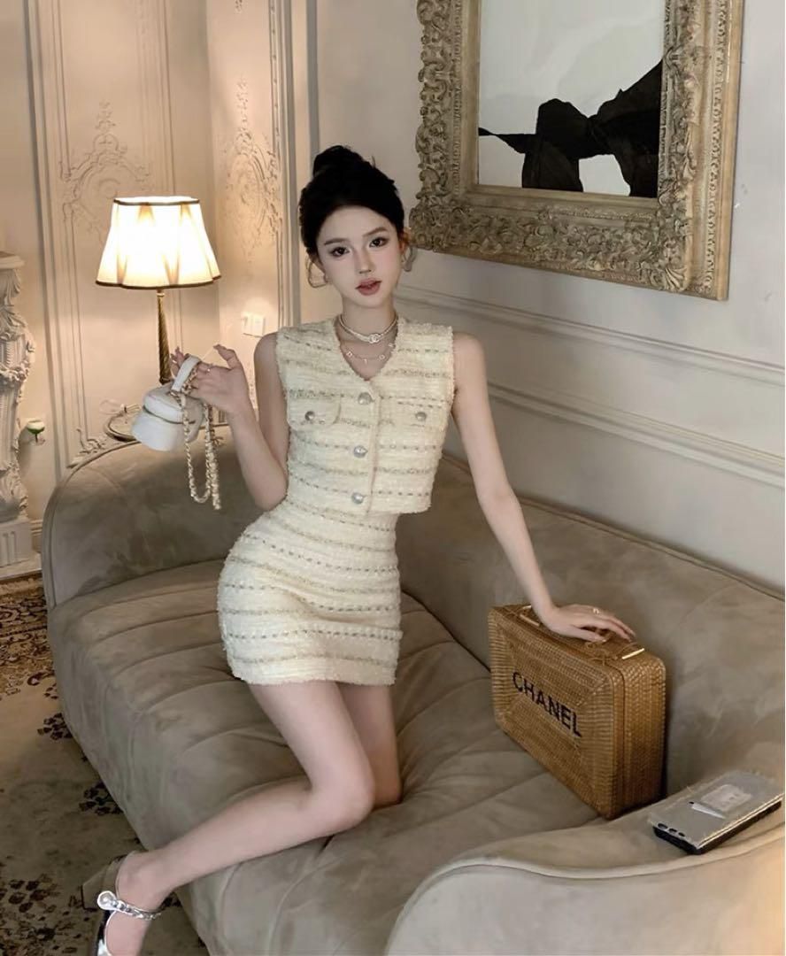 新品 未使用 レディース ファッション系 韓国 服 レディース セットアップ フォーマル ミニスカート ベージュ ベスト